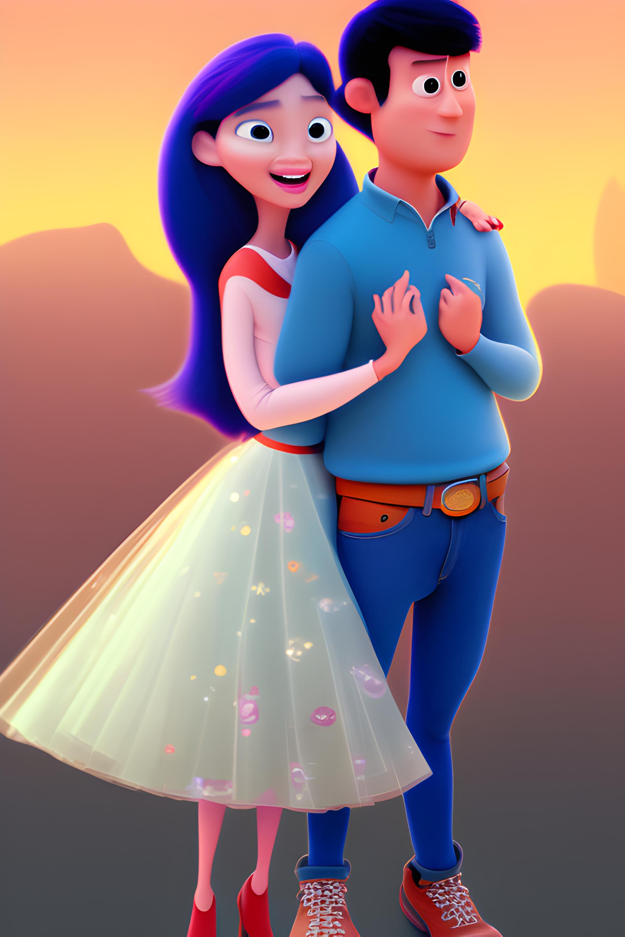 Disney Pixar Movie Poster An Asian Couple Hug In Front Of Disneyland Castle Feel Exciting A 